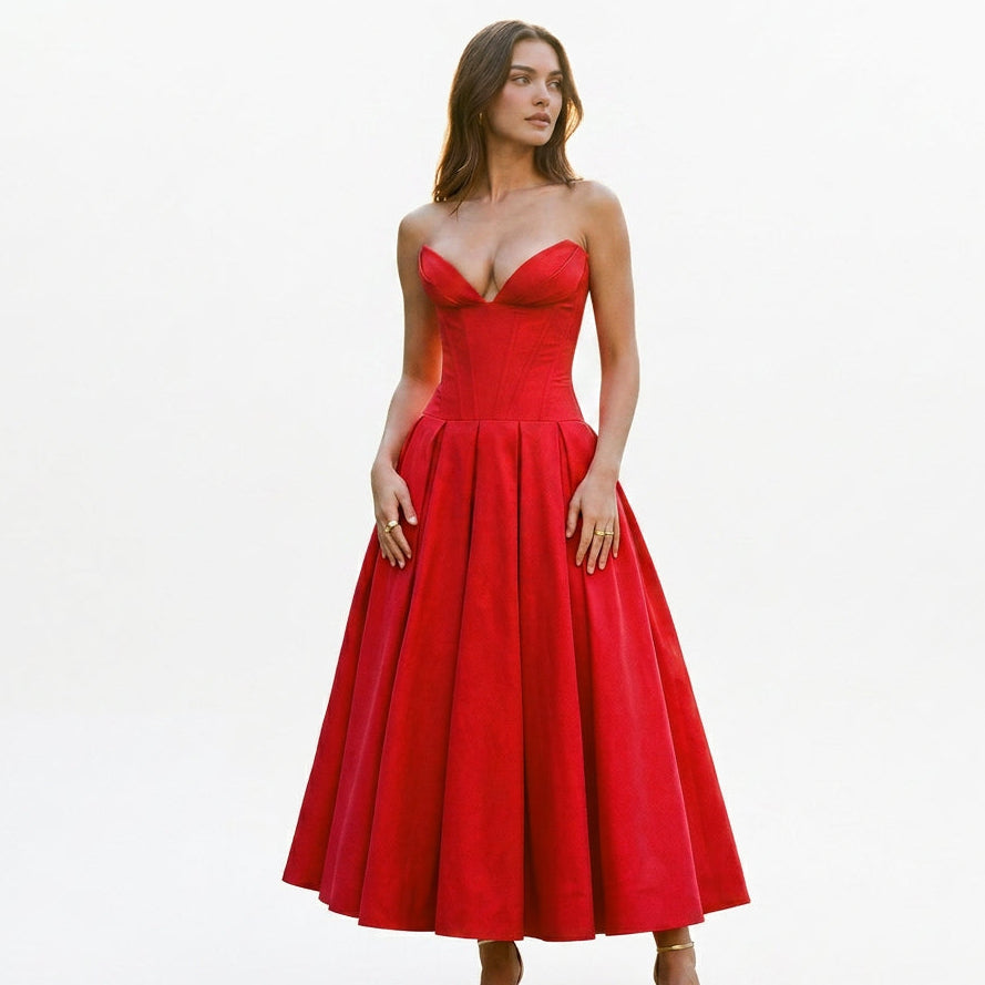 Emma - Elegant White Midi Dress for Women