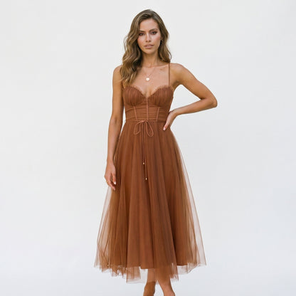 Emma - Elegant White Tulle Midi Dress for Women
