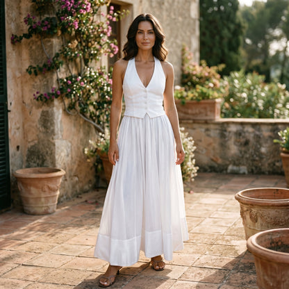 Hazel - Elegant White Summer Maxi Dress