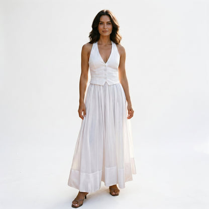 Hazel - Elegant White Summer Maxi Dress