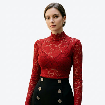 Isadora - Elegant Floral Lace High Neck Blouse