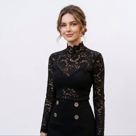 Isadora - Elegant Floral Lace High Neck Blouse