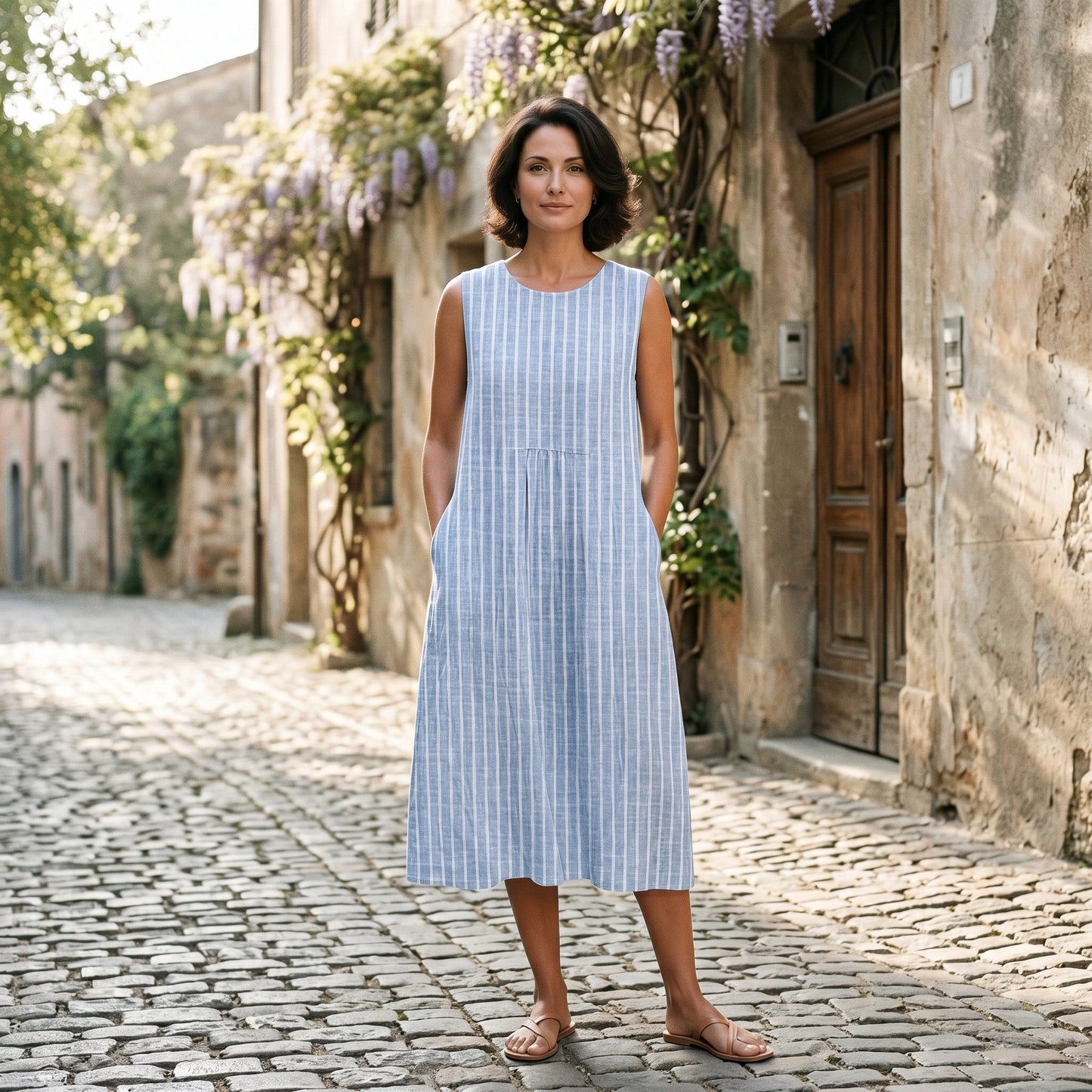 Adriana - Casual Breezy Summer Dress in Color-Block Plaid