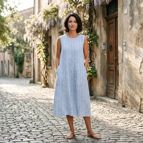 Adriana - Casual Breezy Summer Dress in Color-Block Plaid