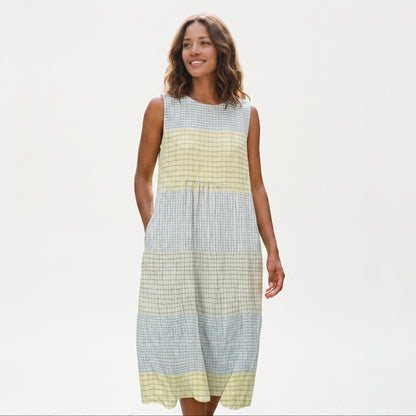 Adriana - Casual Breezy Summer Dress in Color-Block Plaid