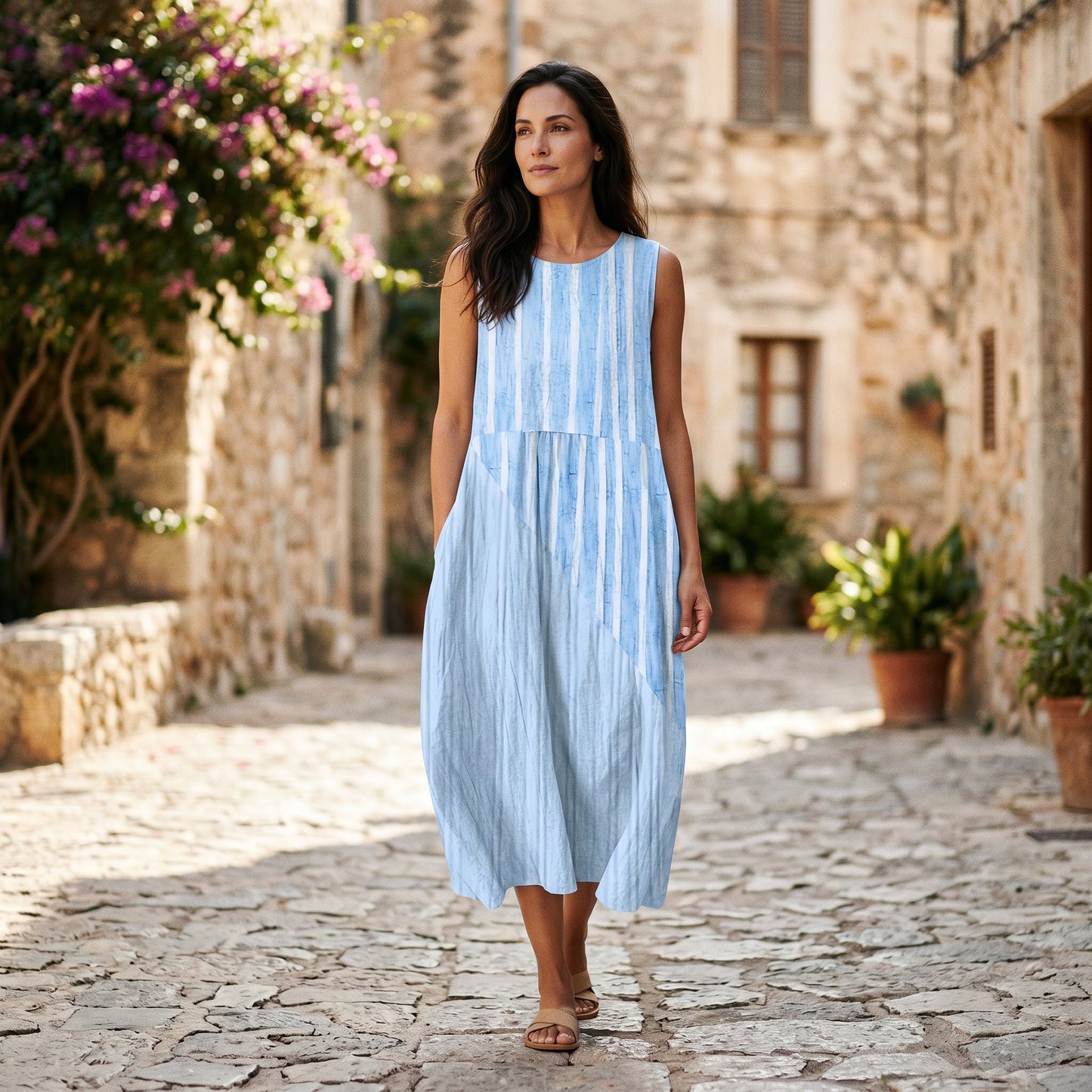 Adriana - Casual Breezy Summer Dress in Color-Block Plaid
