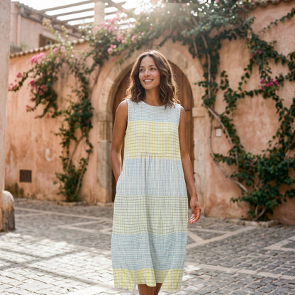 Adriana - Casual Breezy Summer Dress in Color-Block Plaid