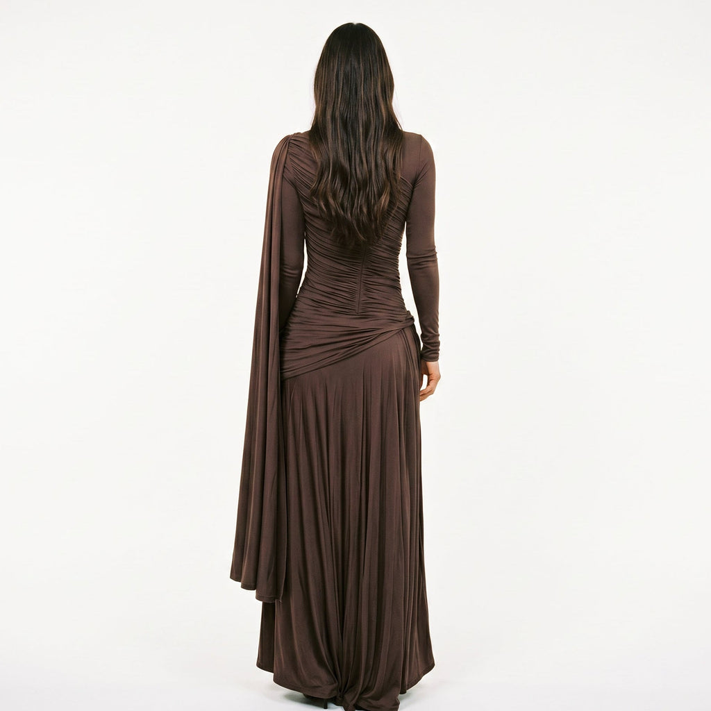 Mia - Elegant Fitted Maxi Dress with Draped Panel