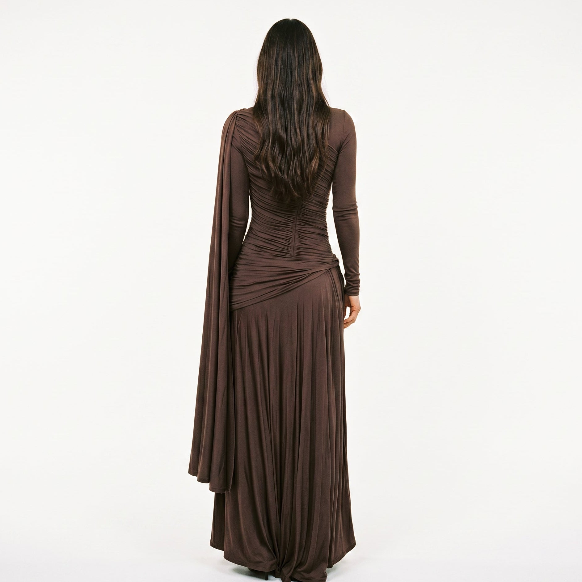 Mia - Elegant Fitted Maxi Dress with Draped Panel