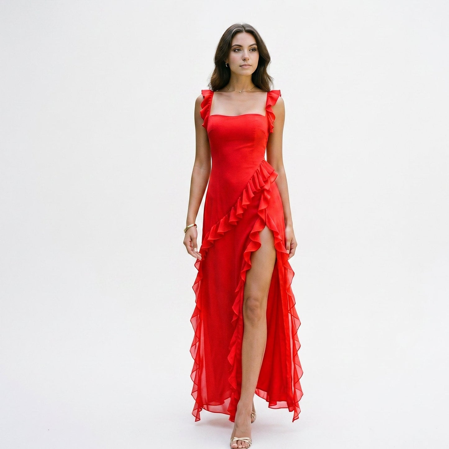 Arma - Elegant Ruffled Black Maxi Dress for Women