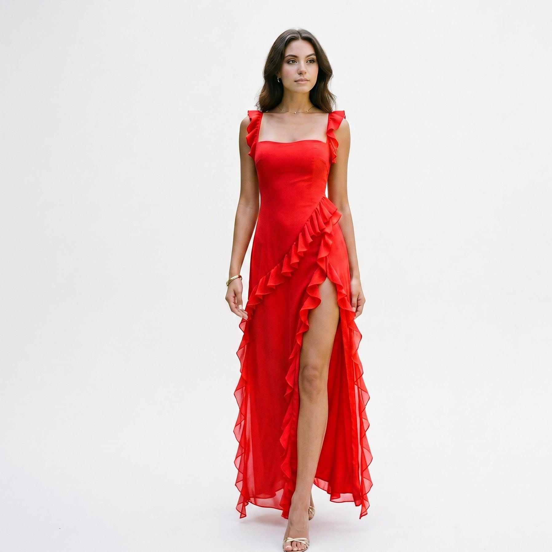 Arma - Elegant Ruffled Black Maxi Dress for Women