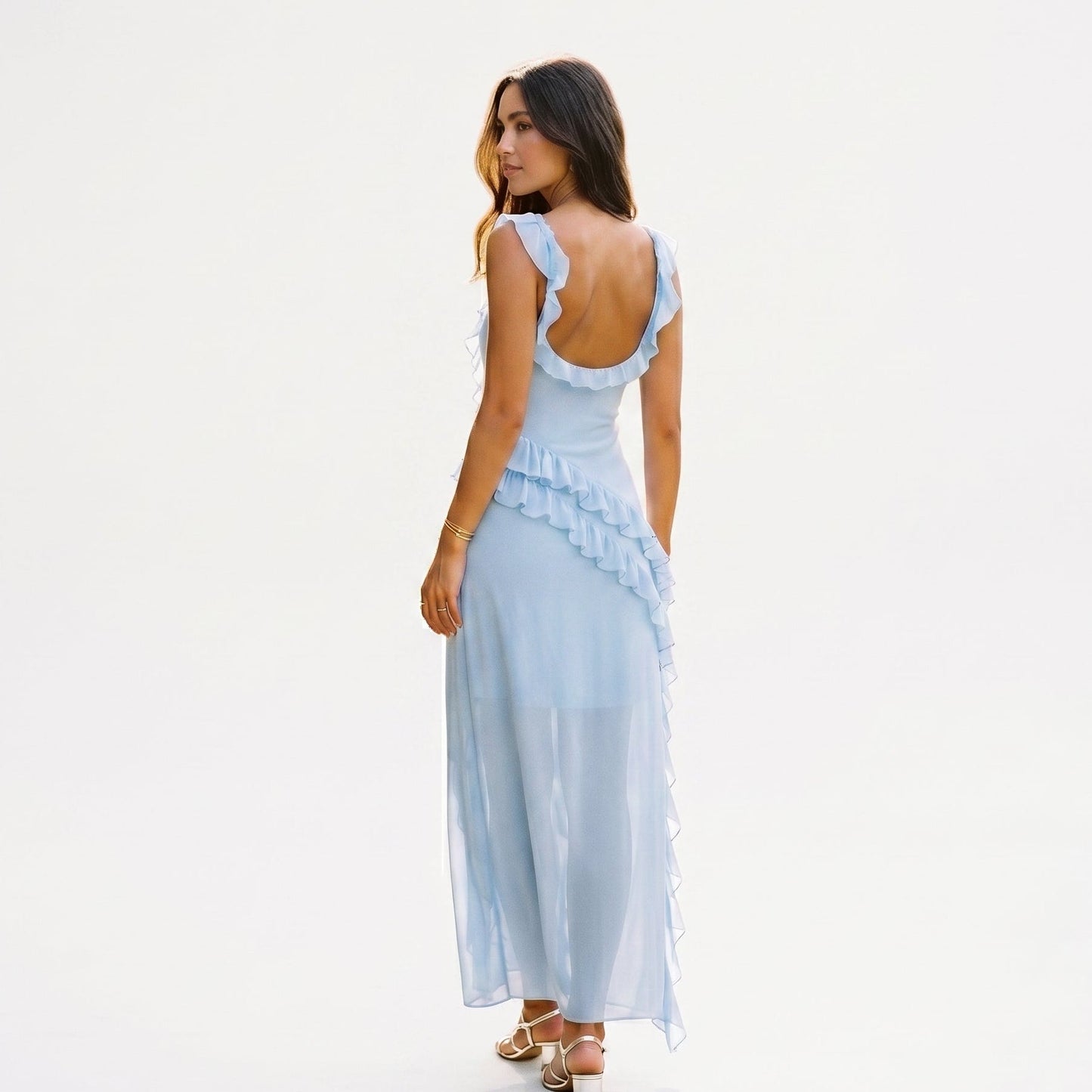 Arma - Elegant Ruffled Black Maxi Dress for Women