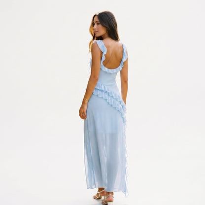 Arma - Elegant Ruffled Black Maxi Dress for Women
