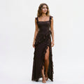 Arma - Elegant Ruffled Black Maxi Dress for Women