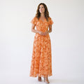 Vilma -  Romantic Peach Floral Summer Maxi Dress for Wedding Guests