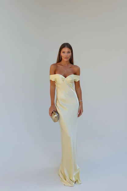 Sophie | Elegant Black Satin Maxi Dress for Women