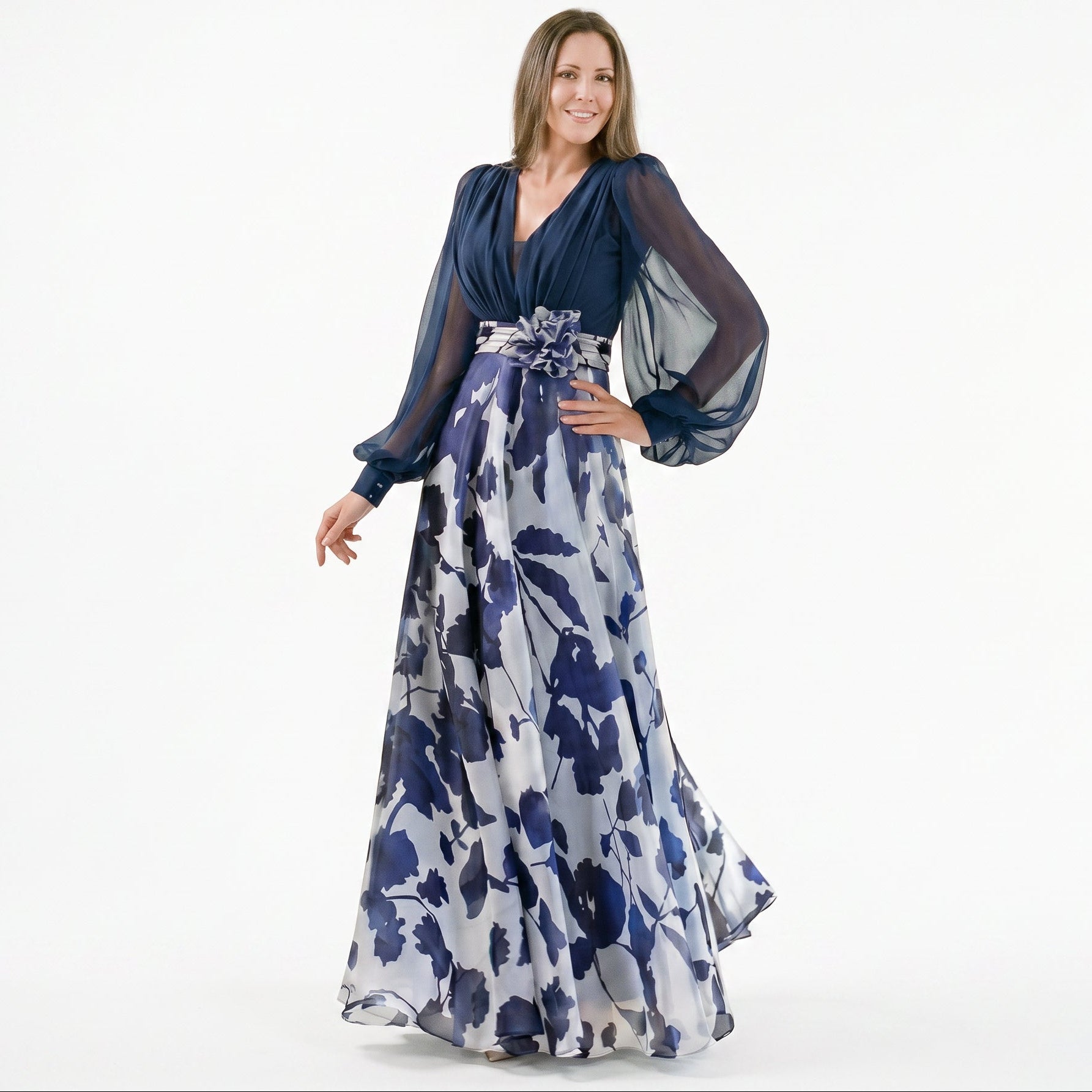 Valentina - Elegant Floral Print Maxi Dress
